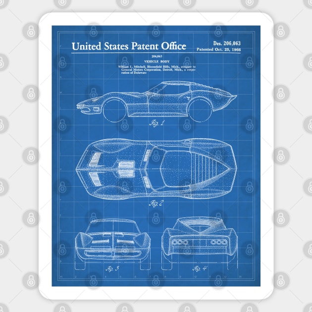 Corvette Patent - Vintage Corvette Art - Blueprint Sticker by patentpress